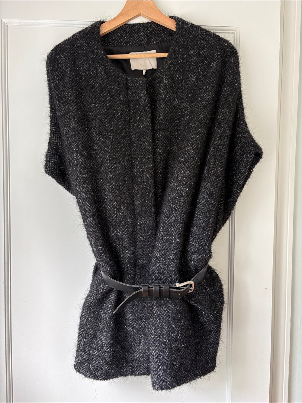 Iro Classic Dark Gray Wool Blend Women's Tunic Gillet with Leather Belt